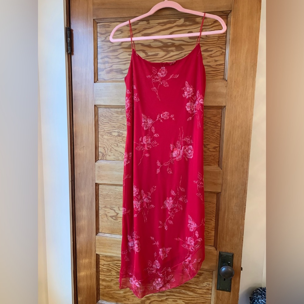 Red 90's slip style dress asymetrical